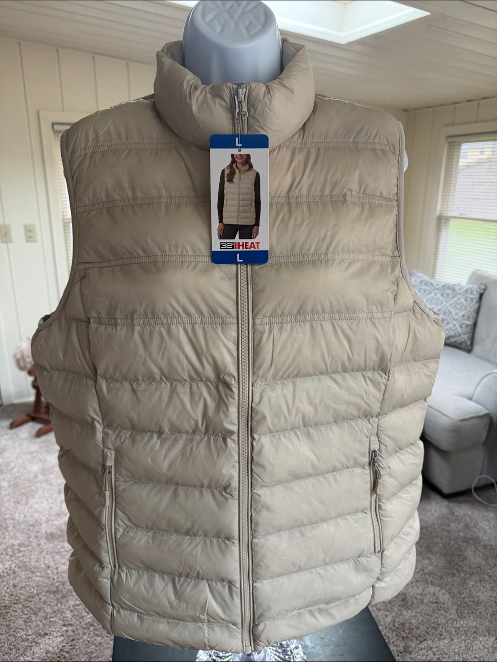 32 Degrees Lightweight Quilted Puffer Vest - Beige